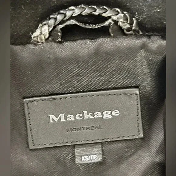 Mackage Dale Black Trench Coat with Leather Sleeves - Picture 5 of 9